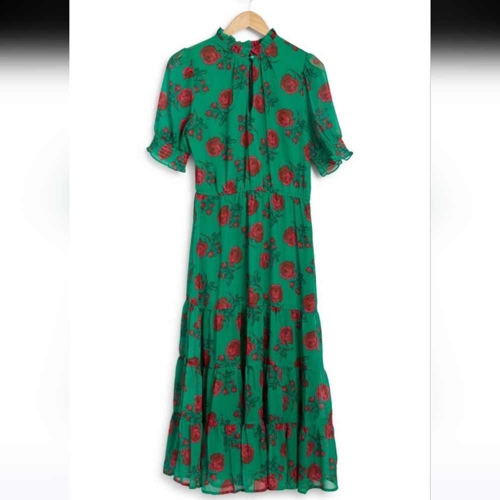 Betsey Johnson Green Maxi Dress with Red Floral Print - Picture 11 of 12